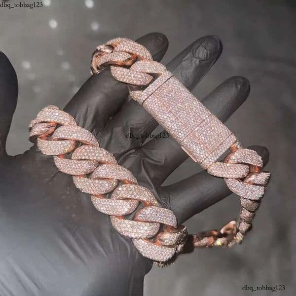 Yu Ying Custom Heavy 20mm 22mm Men Full Iced Out Moissanite Rose Gold Sier Cuban Link Chain Necklace Hip Hop Jewelry aaa
