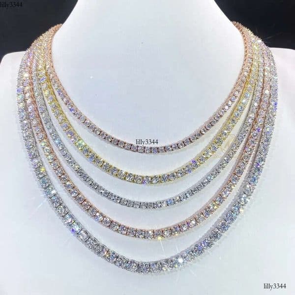 Pass Tester Large Stock Hip Hop Jewelry 4mm-6mm VVS Moissanite Dia Sier Iced Out Tennis Chain Necklaces aaa
