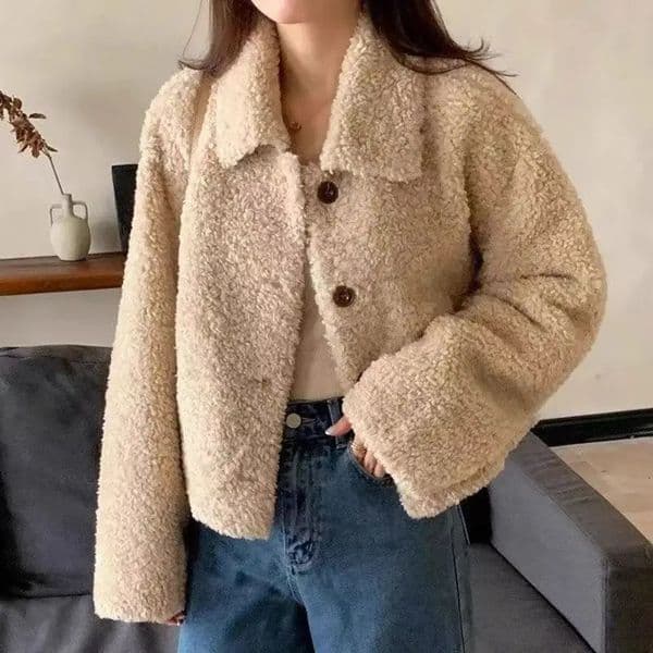 Women Autumn Winter Double Fleece Warm Thicken Jacket Turndown SingleBreasted Short Outerwear Loose Fashion Casual Overcoat 250930