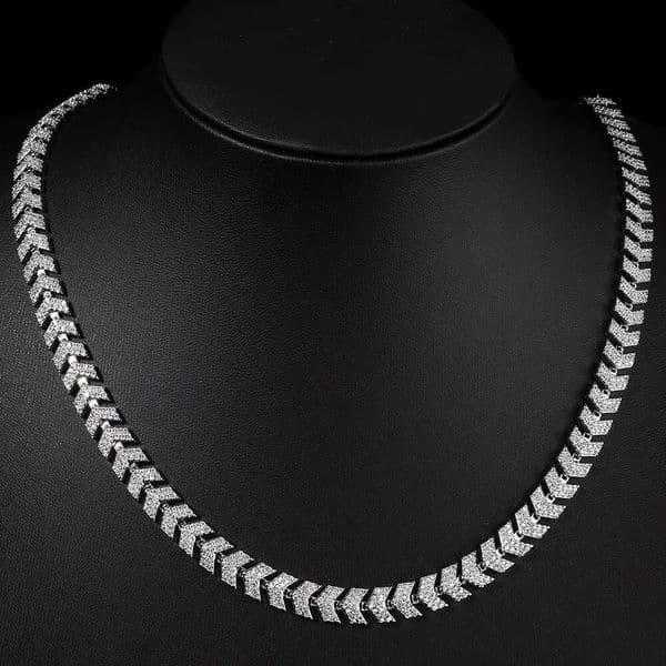 boutique Luxury Silver Plated Arrow Chain Necklace 8MM Micro Pave Cuban Full Iced Out Moissanite Hip Hop Jewelry