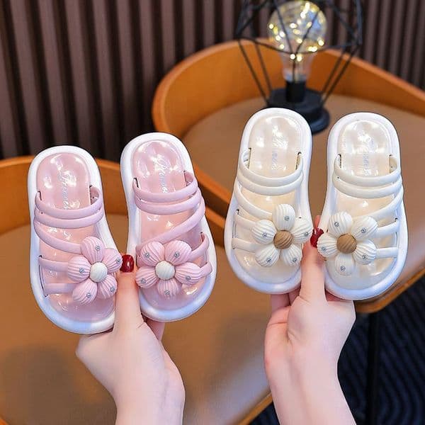 Kids New Girl Flower Flat Sole Slippers Open Toe Non Slip Home Slippers Lightweight Kidszworld Outdoor Toddler Beach Slipper Sandals Size 24 - 37 US7.5C-US5Y K0684