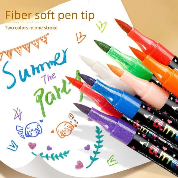 Bestseller Hotselling Dualtip Dualcolor Glitter for Students and Children, Art Drawing, Colorful Doodle, Journal Marker Pen ddmySat