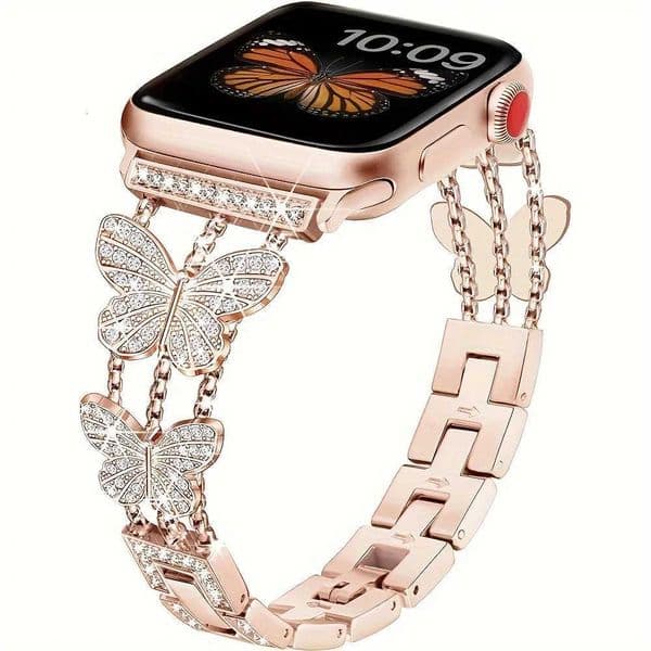 Metal Strap For Watch Band Ultra 4mm 45mm 40mm 41mm 49mm Bling Butterfly Bracelet Chain for iWatch Series 9 8 7 6 5 SE 4 3 Z250924
