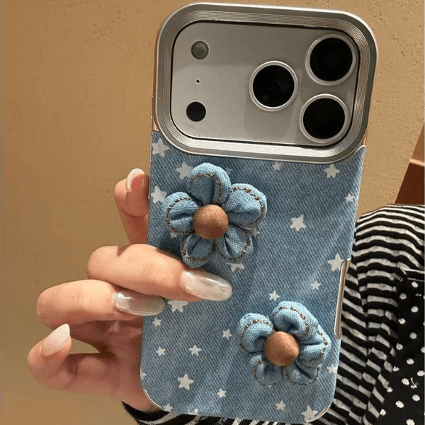 Compatible with iPhone 17 Pro Max Cute Flower Floral Case, Soft Shockproof Protective Phone Case for iPhone 16 Pro Max Women Girls Flower Blue