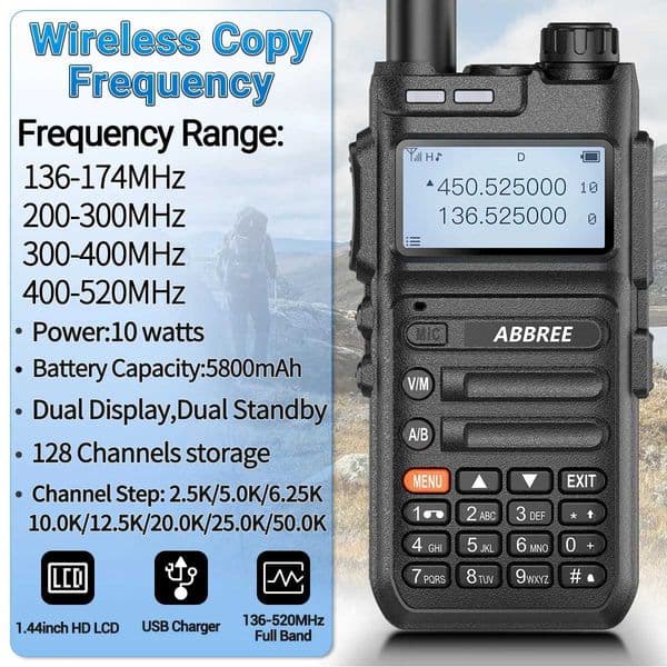 ABBREE ARF5 136520MHZGMRS Walkie Talkie Long Range VOX wireless copy frequency High Power port USB Charging PortableXJ250928