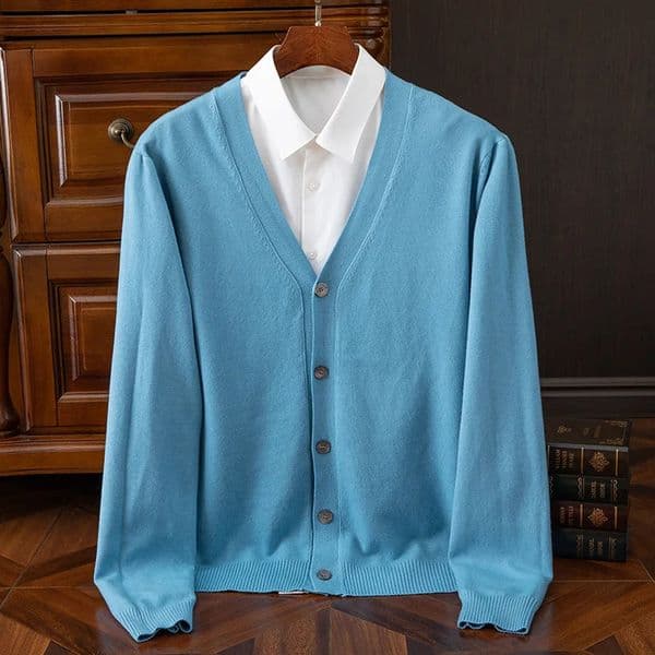 Autumn Winter Vneck Merino Wool Cardigan Mens Cashmere Knitwear Sweater Button Top Casual Basic Business Clothing Tops 250929