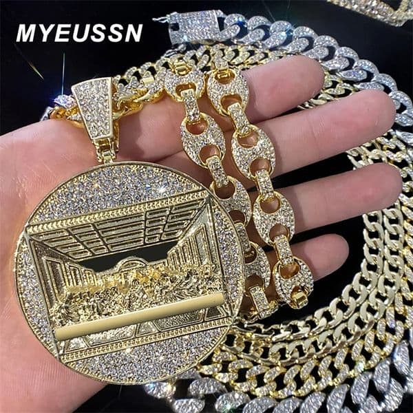 Exquisite and Shining Last Supper Pendant Necklace Mens Jewelry Competition Ice Out 13mm Cuban Link Fashion Hip Hop Style Womens Gift 240807wtt