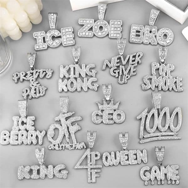 Hip Hop Letter pendant with Cuban Link chain necklace mens gold silver ice out rhinestone jewelry 240929wtt