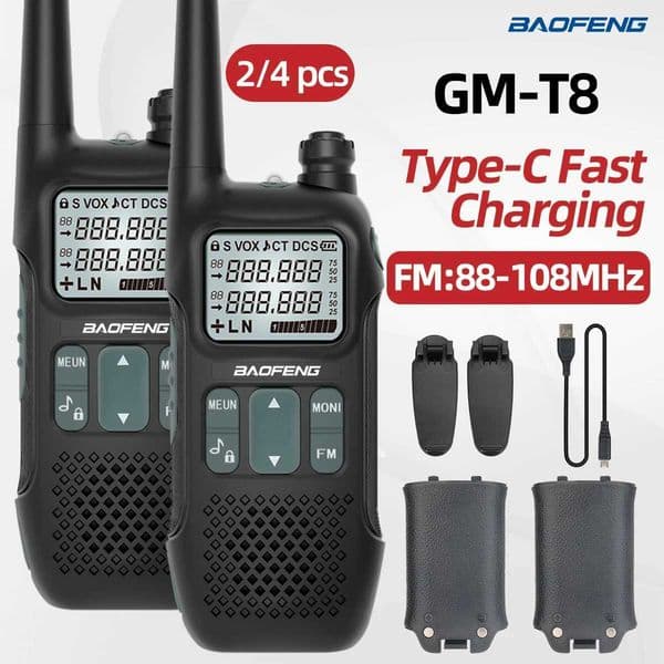 2PCS Baofeng GMRST8 Walkie Talkies NOAA Long Range Rechargable Portable USB Charger for Camping Two Way RadioXJ250928