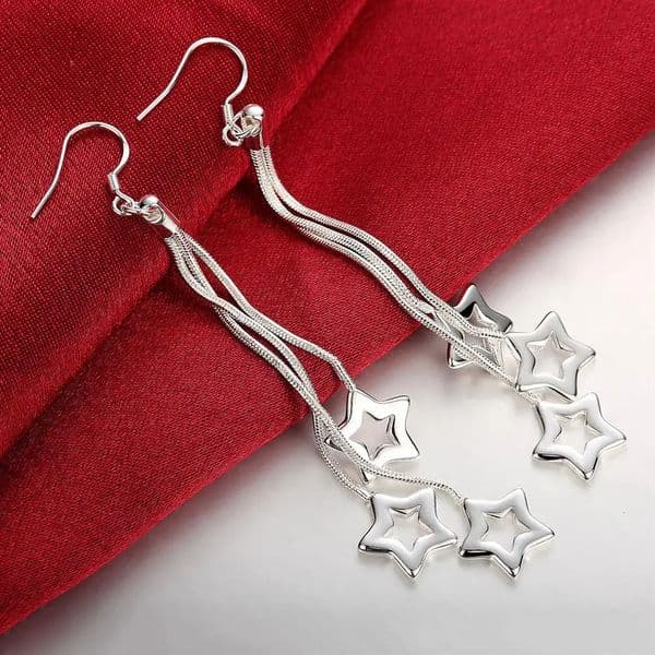 High quality silver color Tassel hanging stars Earrings for woman fashion wedding party Jewelry Christmas Gift 250930