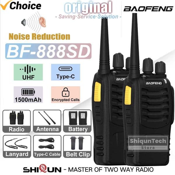 2PCS Baofeng BF888SD Walkie Talkies Noice Reduction UHF Encrypted Call Portable TypeC Charging Upgrade BF888S Ham Radio 4PCSXJ250928