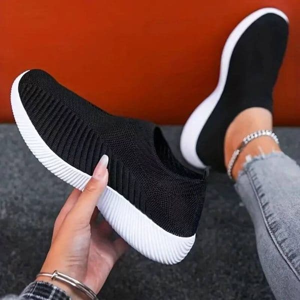 Women's Solid Color Mesh Sneakers Flying Woven Walking Fashion Slip-on Flat Shoes Sports Running Tennis ddmypanda