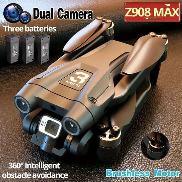 Drone With 3 Battery Z908 Max Drone Brushless 8K HD Dual Camera Optical Flow Obstacle Avoidance Foldable Quadcopter RC Distance 9000M