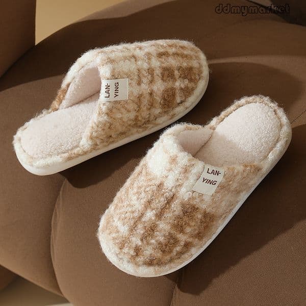 Classic Plaid Cotton Home Autumn Winter Indoor Floor Warm Plush Slippers Women's Maternity Shoes ddmymarket