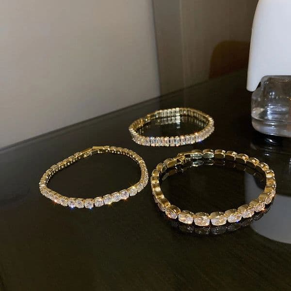 Charm Gold Color Stainless Steel Zircon Cuban Chain Bracelet Fashion White Square Crystal Bracele for Women Jewelry Accessories 250928