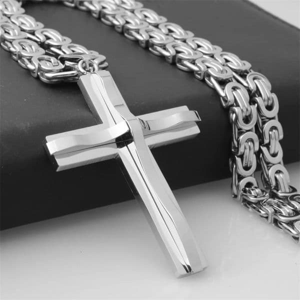 selling stainless steel cross necklace pendant and for men retro mens 6mm Byzantine chain 240807wtt