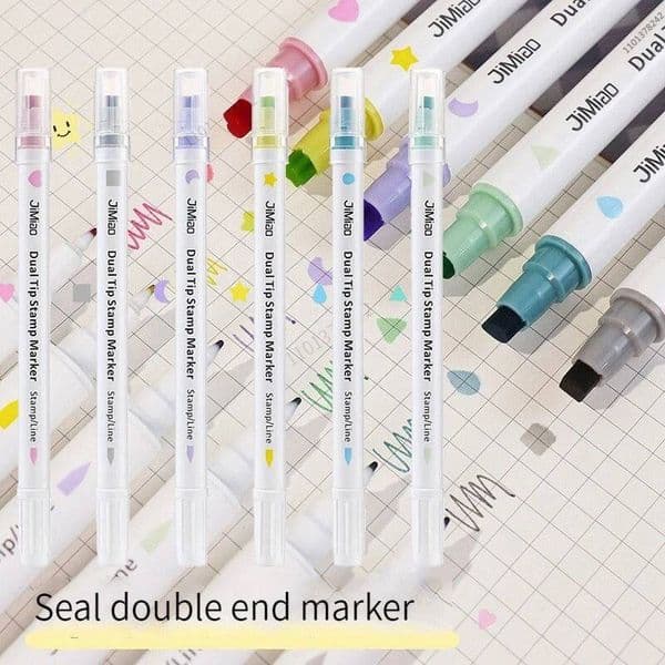 Bestseller 6 Colors Stamp Double Headed Art Markers Highlighter Pen Star/Heart/Moon/Drop/Square for Scrapbook Diary Poster Christmas Card ddmysat