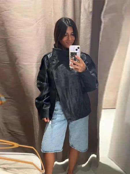 Slant Opening Faux Leather Jacket Women Vintage Stand Collar Epaulet Long Sleeve Pocket Coats Early Autumn Ladies Outerwears 250929