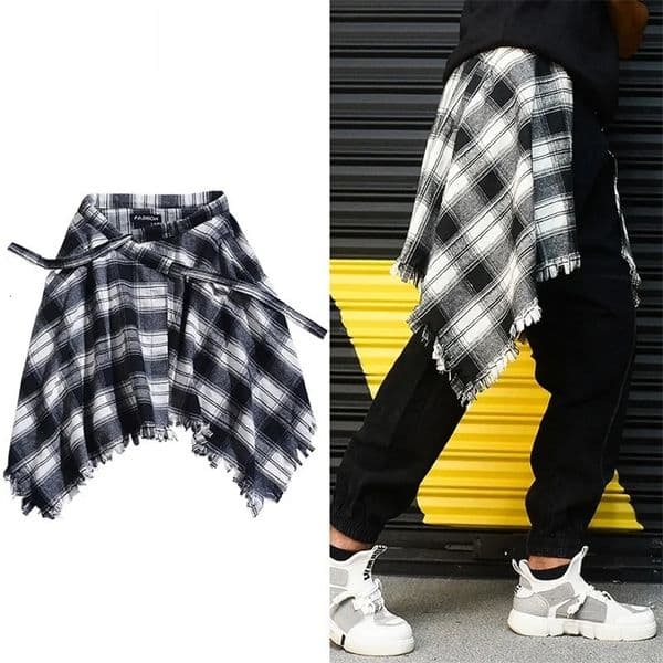 Hip Hop Irregular Men and Women Shirt Hem Spring Autumn Plaid Tassel False Skirt Halfbody Female Skirts Womens Skirt 250604wtt