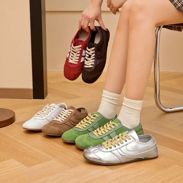 German Training Shoes Women Genuine Leather Women Sneakers Flat Laceup Retro Large Size Forrest Gump Shoes Women 250930