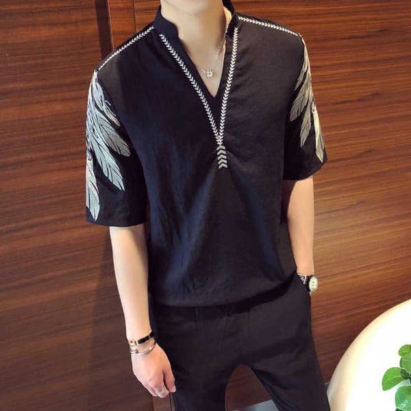 Spring Men Shirt Short Sleeve V-neck Night Club Social Shirts Fashion Printed Streetwear Blouse Male Clothing Chemise Homme 210527w