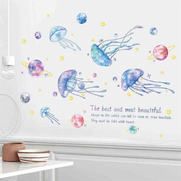 Multicolor Starry Sky Jellyfish Wall Stickers for Kids room Bedroom Nursery Wall Decor Bathroom Waterproof Wall Decal Home Decor 211112
