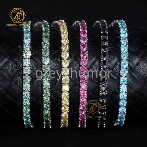 Customizable 925 Sterling Silver Tennis Bracelet BluePinkYellowBlackBlueGreen Moissanite Jewelry Gold Plated Gift
