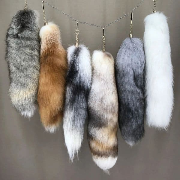 Natural fox fur tail keychain chic y2k beautiful accessory length 40cm female car 250430