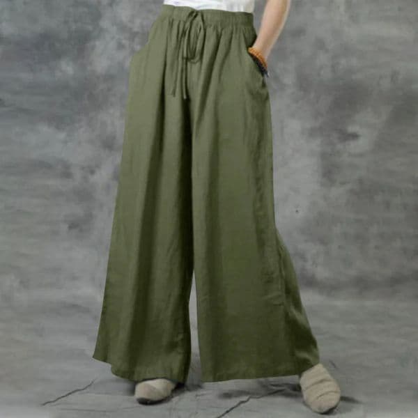 Spring Loose Casual Straight Pants Solid Color Cotton Linen Elastic Waist WideLeg Ladies Street Drawstring Trousers 240412w