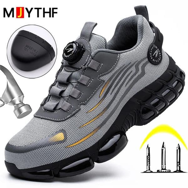 Rotating Button Safety Shoes Men Antismash Antipuncture Work Shoes Fashion Men Sport Shoes Security Protective Boots Men 250930