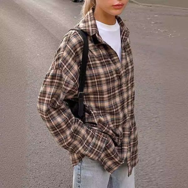 2025 European Station Cross-Border Spring Vintage for Women Long Design Sense Base Plaid Shirt Loose Fit