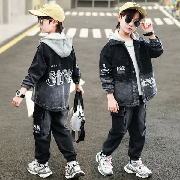 Boys Coat Pants Kids Suits Cotton 2PCSSet Jean Spring Autumn Sport Teenagers Children Clothing 241219
