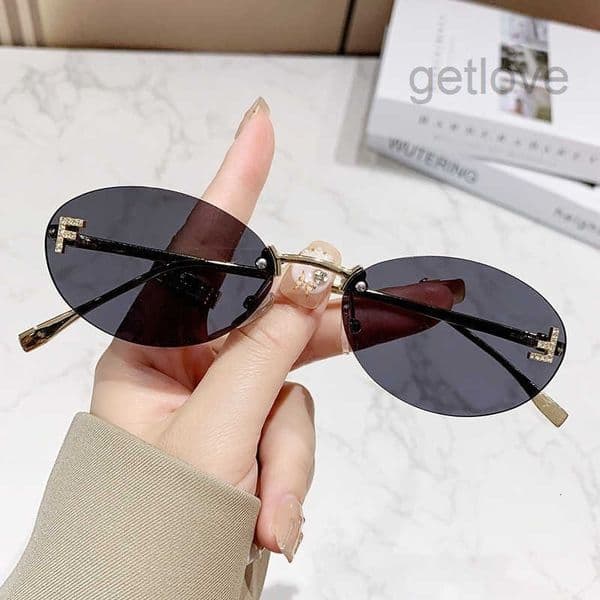 Sunglass Letter F Rimless Edge Fashion Metal Oval Small Frame Black Sunglasses Mens Womens Design Retro Accessories Polarized y2k Glasses Shades for Men Women UV Pr