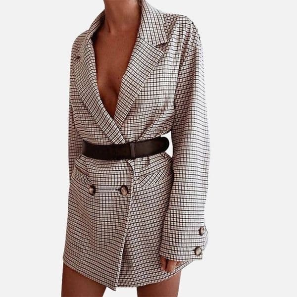 Checked Office Lady Blazer Women Mini Dress Plaid Long Sleeve Oversized Jacket Spring Autumn Casual Streetwear Dresses 201201w