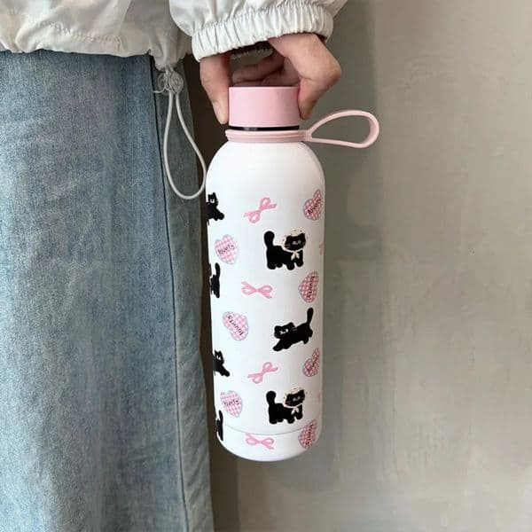 Portable Stainless Steel Bow Cat Thermal Cup Large Capacity Leakproof Coffee Cup 500ml Vacuum Insulated Cup Home Office 250929BJ