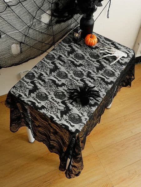 Halloween Placemat Bat Lace Table Runner Cobweb Tablecloth Gothic Tabletop Decor Kitchen Dining Decor Home Party Decorations 250926
