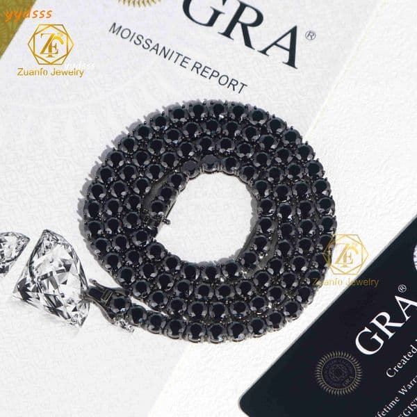 Hot Selling Black Moissanite Cuban Link Bracelet Necklace 2mm to 65mm GRA Certificate Moissanite Tennis Chain 925S Solid Silver