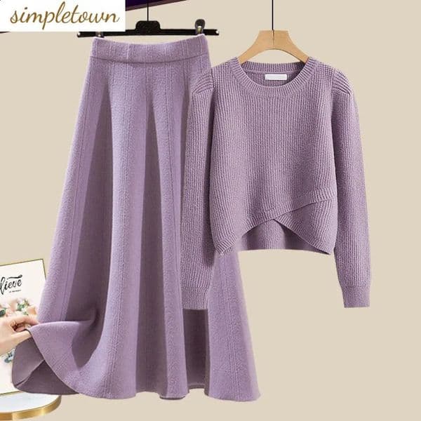 Autumn and Winter Fashion Womens Set Round Neck Knitted Sweater High Waist Fashionable Aging Half Skirt Two Piece 250120w