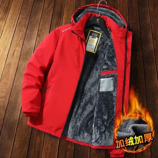 APPEARWAY Mens Warm Winter Parka Wool Hoodie Windproof Casual Jacket Black Thick Detachable Hat 240830w