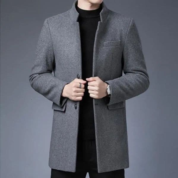 Autumn Winter Wool Blends Coats Men Solid Color Stand Collar Smart Casual Woolen Mens Outerwear Fashion Trench Jacket Man Coat 241126w
