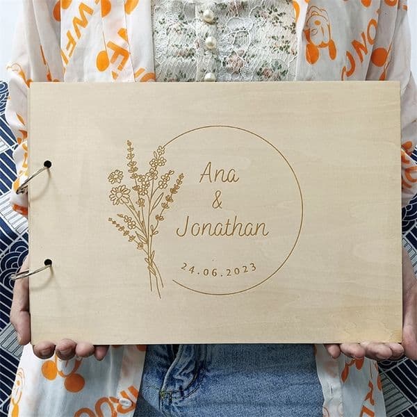 Other Event Party Supplies Personalized Name And Date Calligraphy Guest Book Laser Engraved Wedding Guest Book Rustic Floral Wooden Guestbook Sign-in Book 230804