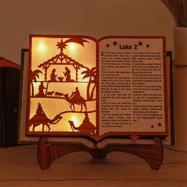 Christmas Scene Picture Wooden Frame Book Bible with LED Light Wooden House Creative Art Crafts Festival Atmosphere Decoration 241112