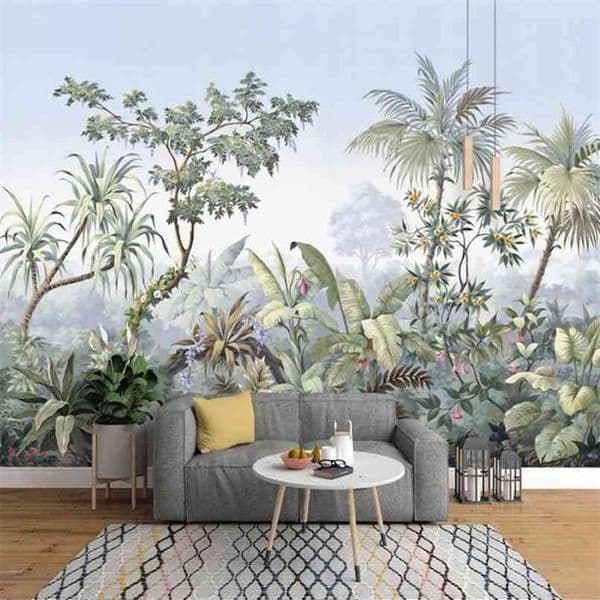 Custom Po Wallpaper Retro Hand Painted Tropical Rainforest Banana Coconut Tree Mural Dining Room Living Room Bedroom Wall Art 210722