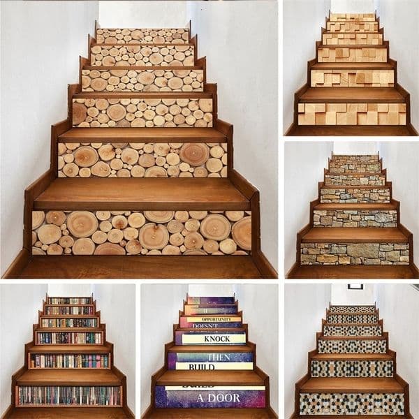 yazi Self Adhesive 3D Wood Pattern Stairs Stickers Removable Vinyl Pvc Stairway Stickers Waterproof Mural 210308