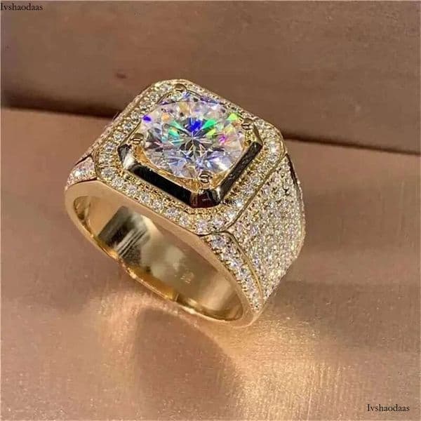 Band 14K Gold Solitaire Male 2ct Lab Dia Moissanite Ring Sier Color Jewelry Engagement Wedding band Rings for men gift J240924 aaa