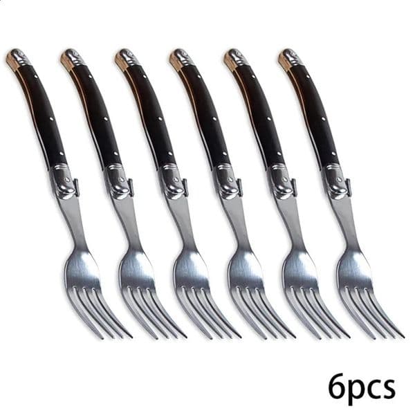 8 Laguiole Style Black Steak Knives and Forks Stainless Steel Dinner Fork Plastic Handle Table Knives Dinnerware set 2-10pcs 240718
