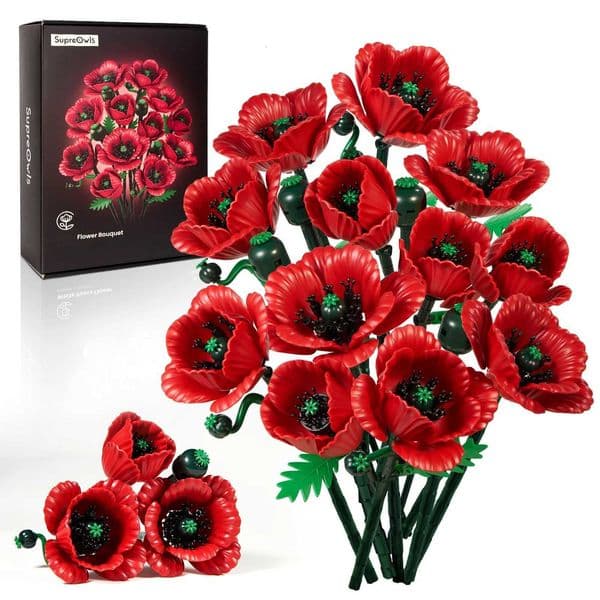 Red Bouquet Artificial Flowers Building Set Blocks Floral Wedding Par Home Decor Botanical Brick Collection Christmas Gifts Z251007