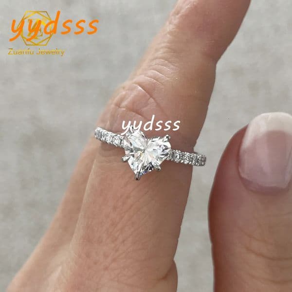 1CT 65x65mm Moissanite Heart Shape Rings Ice Out Diamond Ring Band 10K 14K 18k Gold Diamond Engagement Wedding Ring