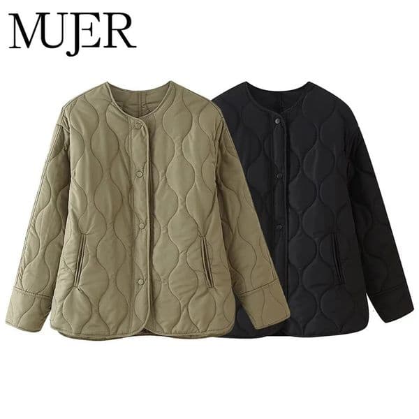 MUJER Black Quilted Jacket Women Padded Demiseason Jackets for Long Sleeve Winter Coat Female Outerwears 250930