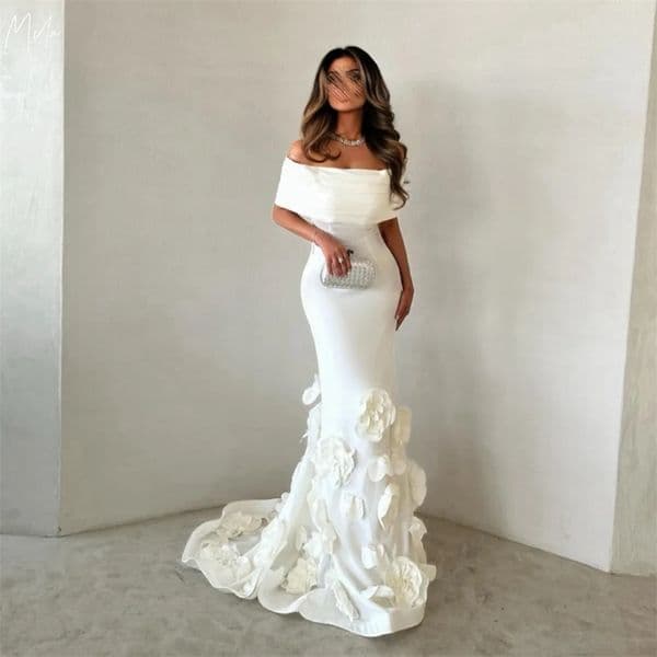 Mila Off the Shoulder Mermaid Sexy Customized Prom Dresses 3D Flower Party Dress Court Train FloorLength Evening Dresses 250922BJ